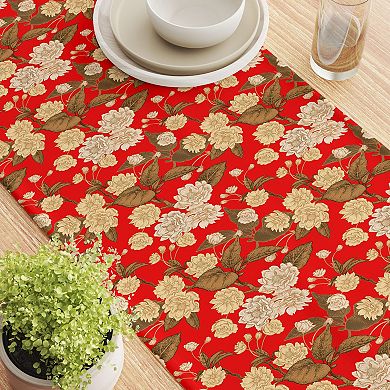 Table Runner, 100% Cotton, 16x90", Golden Floral Blossom