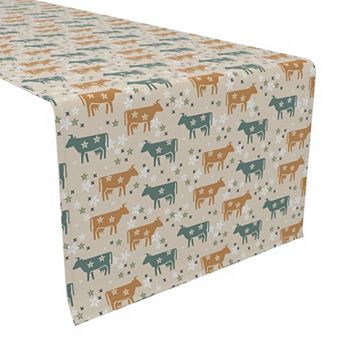 Table Runner, 100% Cotton, 16x72", Cattle with Flowers