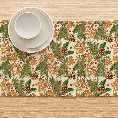 Table Runner, 100% Polyester, 14x108", Holiday Gingerbread Cookies & Pinecones