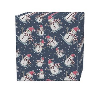 Napkin Set, 100% Polyester, Set of 4, 18x18", Smiling Snowmen Toss
