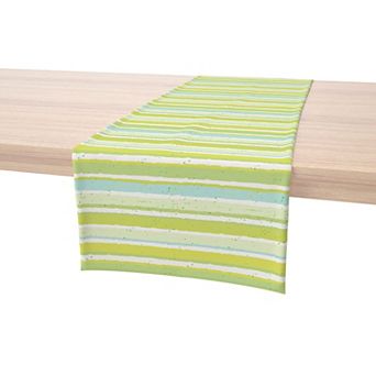 Table Runner, 100% Cotton, 16x72", Green Stripes & Ink Splatter