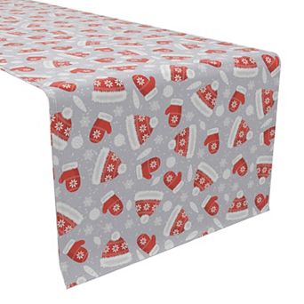 Table Runner, 100% Cotton, 16x72", Holiday Hats and Mittens