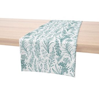 Table Runner, 100% Cotton, 16x108", Green Garden Flowers