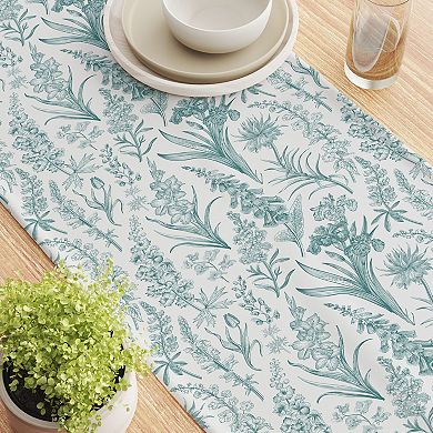 Table Runner, 100% Cotton, 16x108", Green Garden Flowers