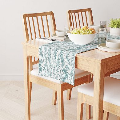Table Runner, 100% Cotton, 16x108", Green Garden Flowers