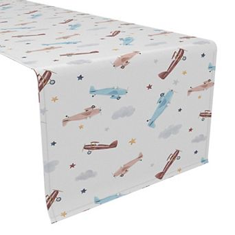 Table Runner, 100% Cotton, 16x90", Watercolor Clouds & Airplanes