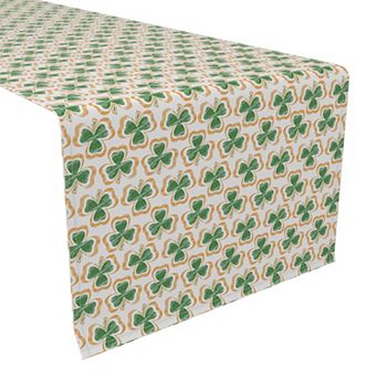 Table Runner, 100% Cotton, 16x90", Stenciled Orange & Green Shamrocks