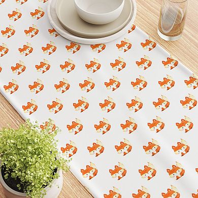 Table Runner, 100% Cotton, 16x108", Hand Drawn Foxes