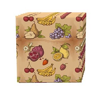 Napkin Set, 100% Polyester, Set of 4, 18x18", Bunches of Fruit