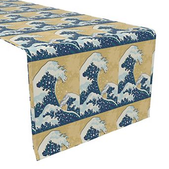 Table Runner, 100% Cotton, 16x90", Japanese Wave Painting