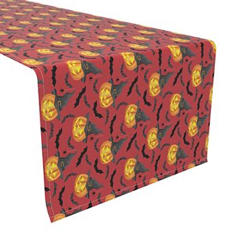 Table Runner, 100% Polyester, 14x108", Pumpkin in Hats and Bats