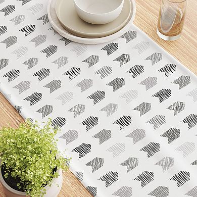 Table Runner, 100% Cotton, 16x90", Grey Geometric Arrows