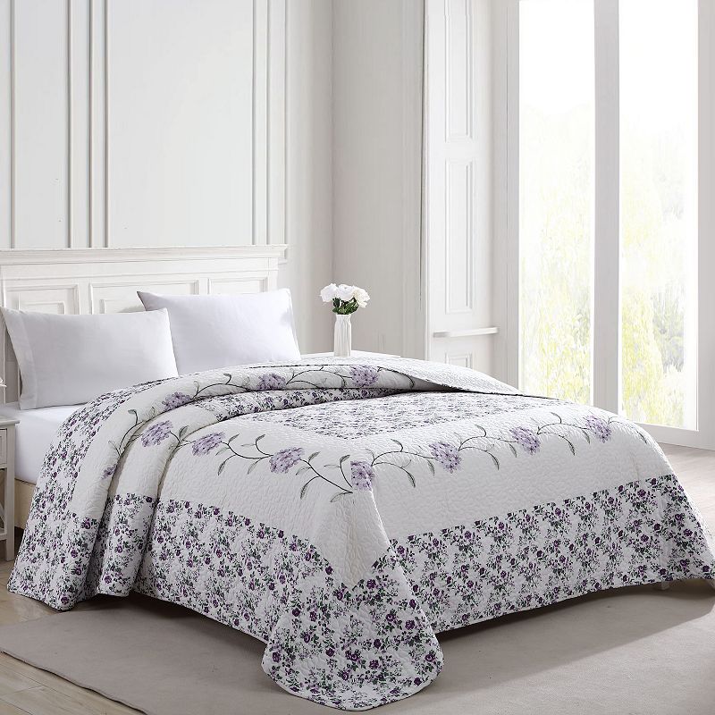 Beatrice Home Fashions Carnation Embroidered Bedspread or Sham, Purple, Kin