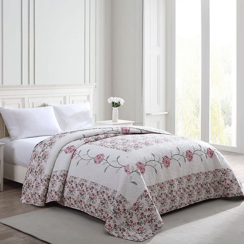 Beatrice Home Fashions Carnation Embroidered Bedspread or Sham, Pink, Twin
