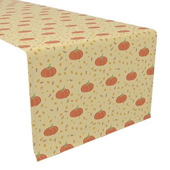 Table Runner, 100% Polyester, 12x72", Retro Pumpkins & Leaves