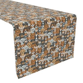 Table Runner, 100% Cotton, 16x72", Cheerful Dogs