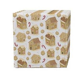 Napkin Set, 100% Polyester, Set of 4, 18x18", Gingerbread Cookie Houses