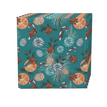 Napkin Set, 100% Polyester, Set of 4, 18x18", Vintage Winter Pattern