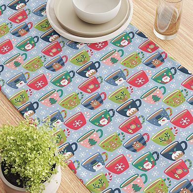 Table Runner, 100% Cotton, 16x108", Holiday Hot Cocoa Mugs