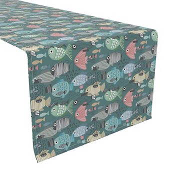 Table Runner, 100% Cotton, 16x72", Abstract Fish