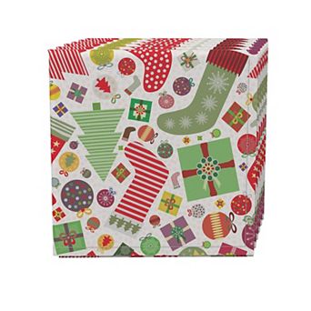 Napkin Set, 100% Polyester, Set of 4, 18x18", Fun Stockings and Essentials