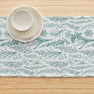 Table Runner, 100% Cotton, 16x72", Green Garden Flowers