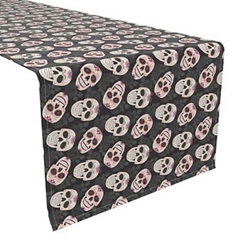 Table Runner, 100% Polyester, 12x72", Dia De Los Muertes Skulls