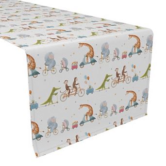 Table Runner, 100% Polyester, 12x72", Animals on Bikes Design