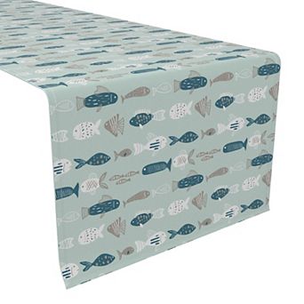 Table Runner, 100% Cotton, 16x90", Doodle Fishes