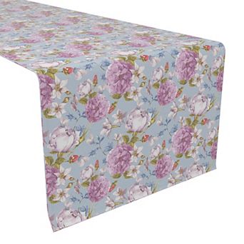 Table Runner, 100% Polyester, 14x108", Butterfly Vintage Floral