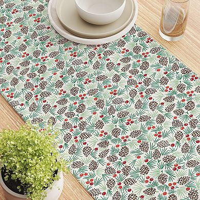 Table Runner, 100% Cotton, 16x108", Holiday Foliage & Berries