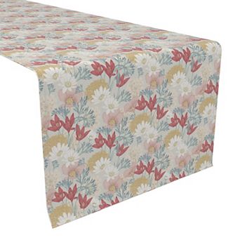 Table Runner, 100% Cotton, 16x72", Garden of Flowers