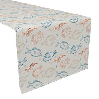 Table Runner, 100% Cotton, 16x72", Retro Sea