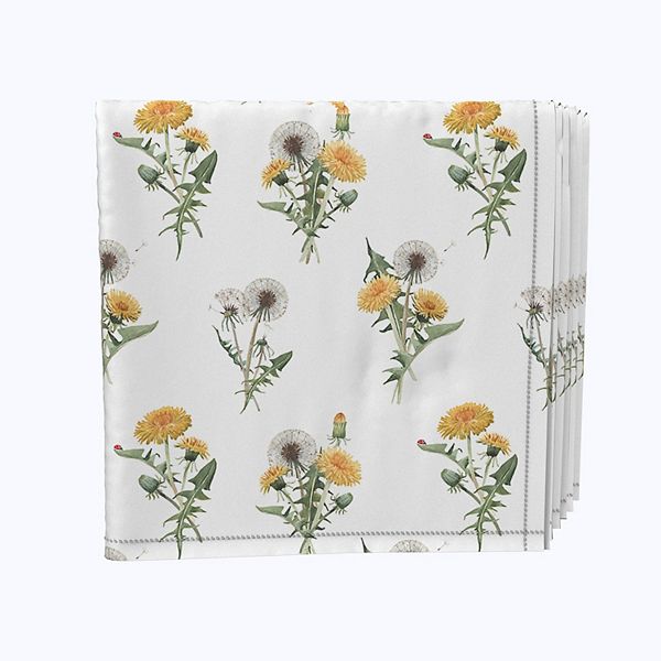 Sage Cotton Fabric Dandelions & Beige Leaves | Fabric Store