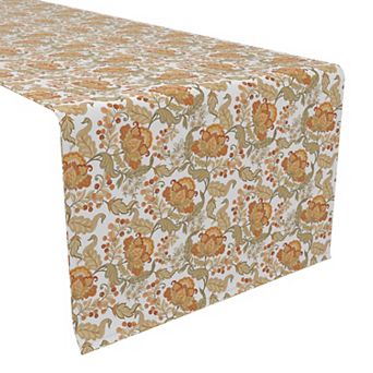 Table Runner, 100% Cotton, 16x72", Vintage Style Floral