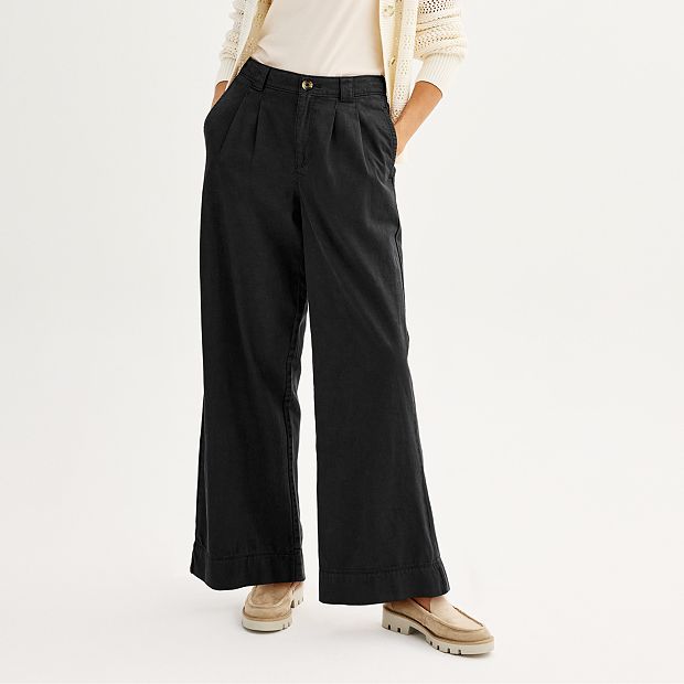 Micro Waffle High-Waist Pleasant Wide Leg Pants in Athletic