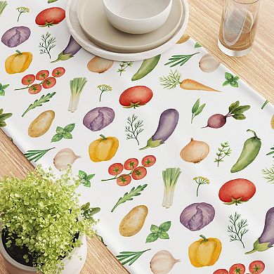 Table Runner, 100% Cotton, 16x72", Garden Vegetables