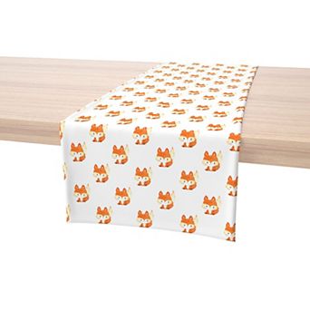 Table Runner, 100% Polyester, 14x108", Hand Drawn Foxes