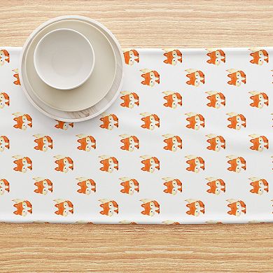 Table Runner, 100% Polyester, 14x108", Hand Drawn Foxes