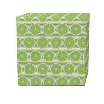 Napkin Set, 100% Polyester, Set of 4, 18x18", Limes & Green Stripes