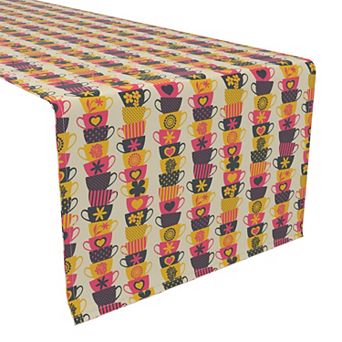 Table Runner, 100% Cotton, 16x72", Stacked Colorful Mugs