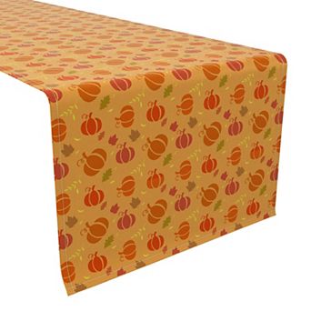 Table Runner, 100% Cotton, 16x90", Orange Stenciled Pumpkins