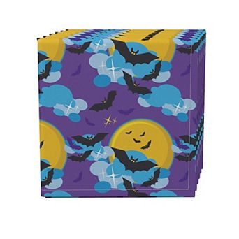 Napkin Set, 100% Polyester, Set of 4, 18x18", BatMoon Night