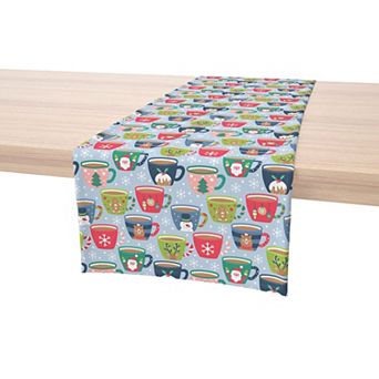 Table Runner, 100% Cotton, 16x72", Holiday Hot Cocoa Mugs