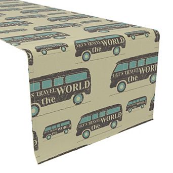 Table Runner, 100% Cotton, 16x108", Vintage Lets Travel
