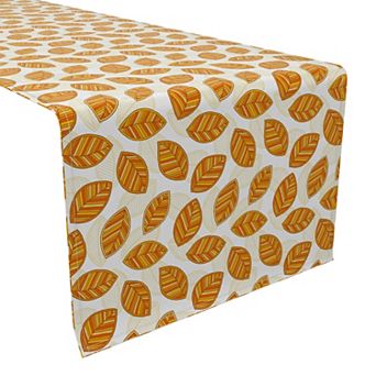 Table Runner, 100% Cotton, 16x90", Orange Fall Leaves