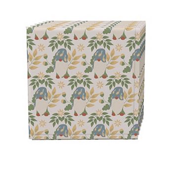 Napkin Set, 100% Polyester, Set of 4, 18x18", Cute Gnomes and Flowers