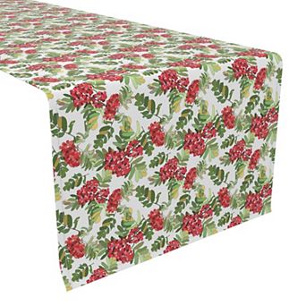 Table Runner, 100% Polyester, 12x72", Decorative Red Berries