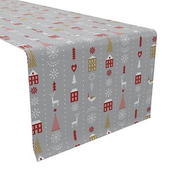 Table Runner, 100% Cotton, 16x90", Stylized Christmas Pattern