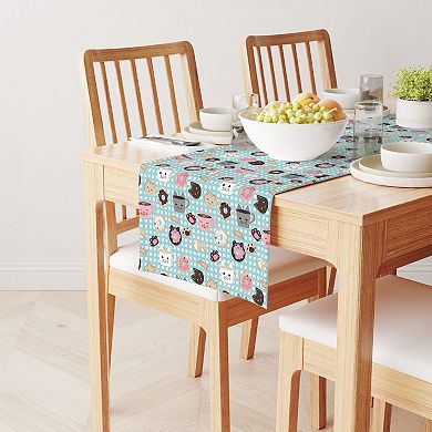Table Runner, 100% Polyester, 12x72", Cat Lovers Mugs & Donuts